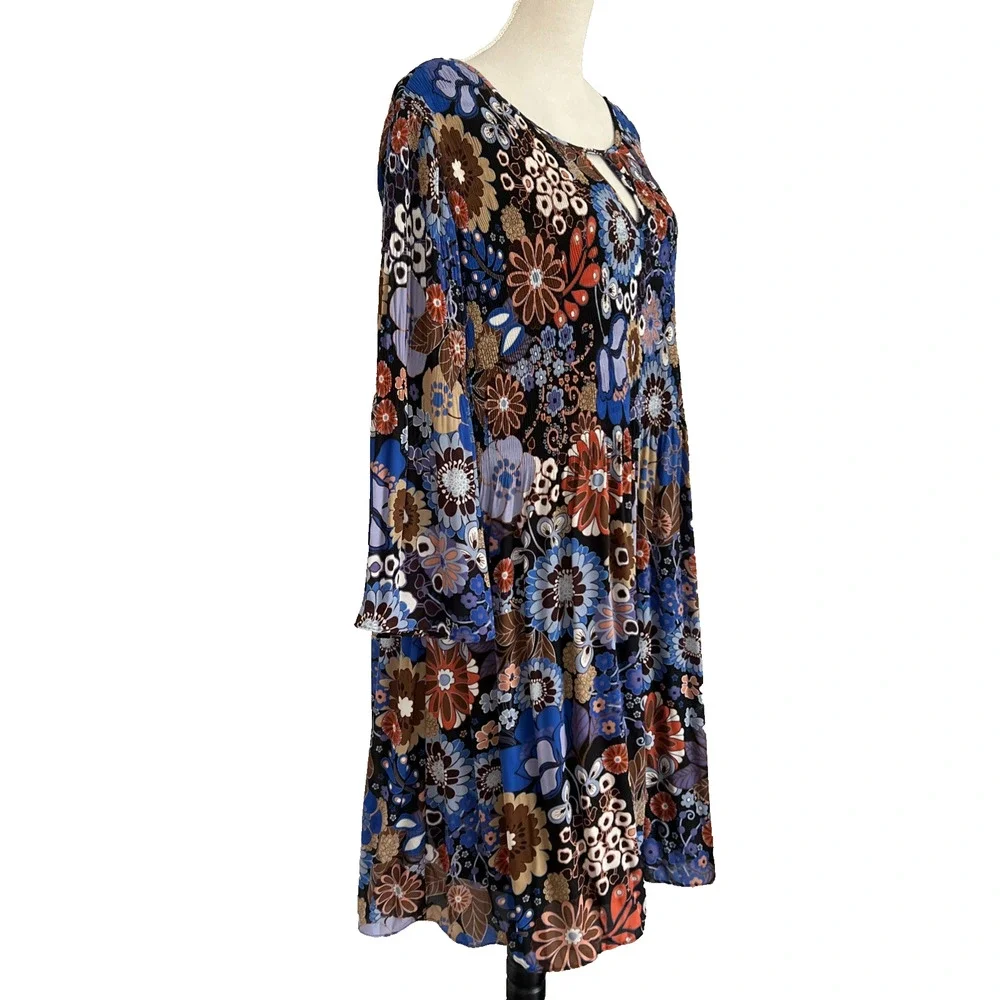 Emma & Michelle Midi Dress Womens 3X Floral Pleated Top Lined Bell Sleeves Retro - Picture 6 of 12